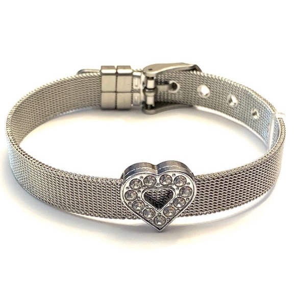 Jewelry - $3/20 Mesh Wristband Rhinestone Heart Charm Bracelet